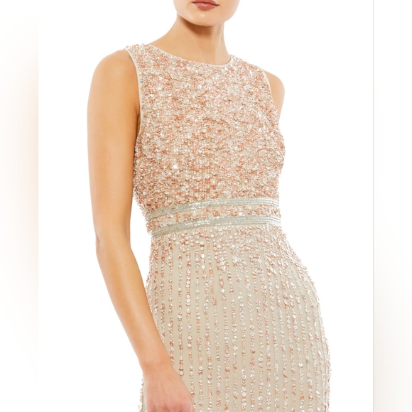 NWT Mac Duggal Sequined High Neck Sleeveless Column Gown Dress Nude Flawed 4 - Picture 3 of 12